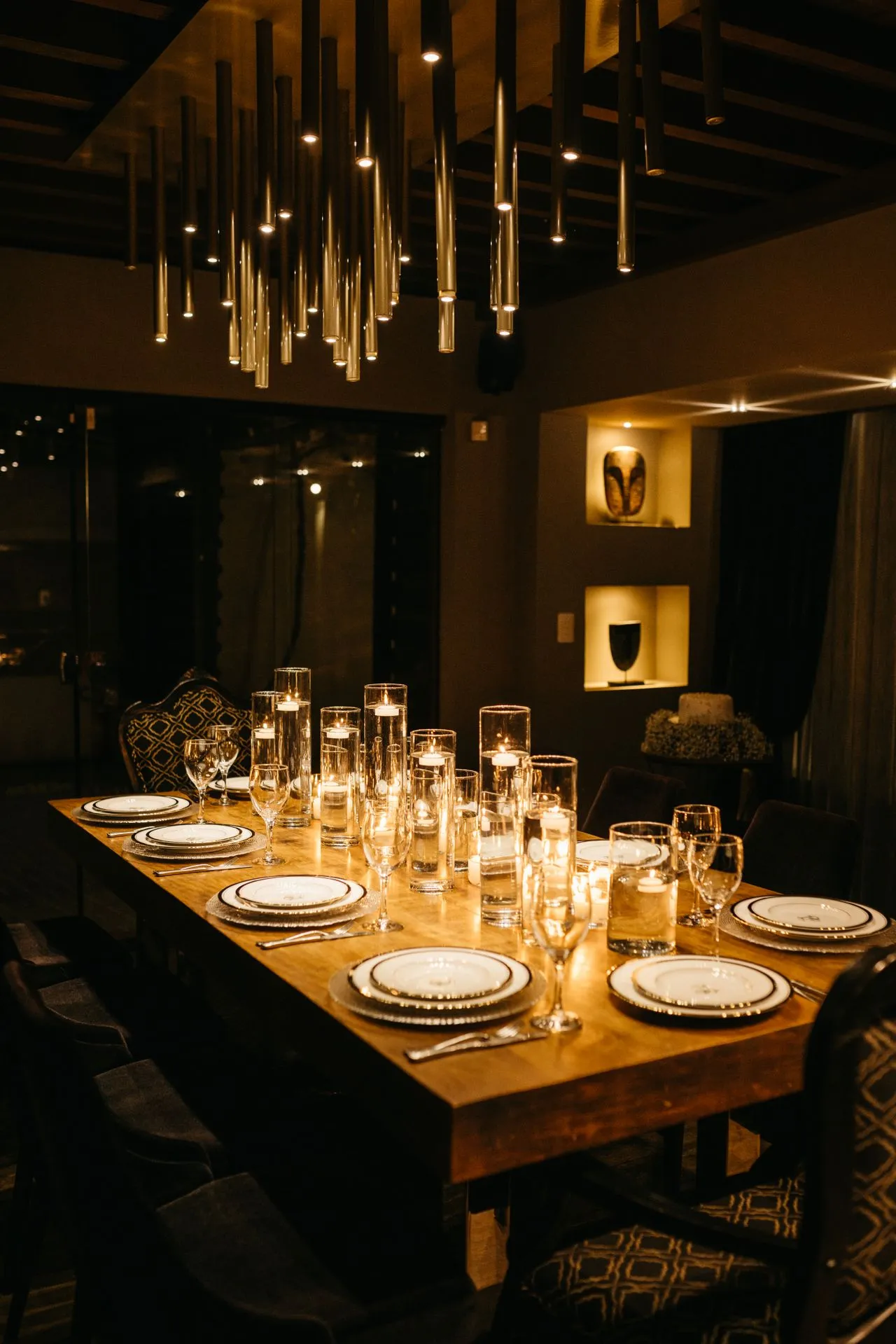 Warm restaurant interior and neatly set tables
