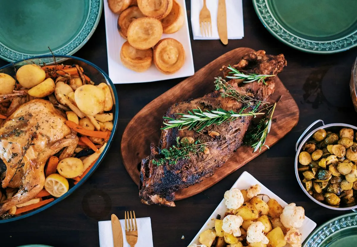 Roast dish with vegetables and sides
